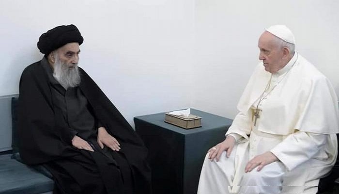 پاپ فرانس کی شیعہ رہنما آیت اللہ سیستانی کے ساتھ اہم ملاقات، دنیا بھر کو صلح و دوستی کا پیغام دیا